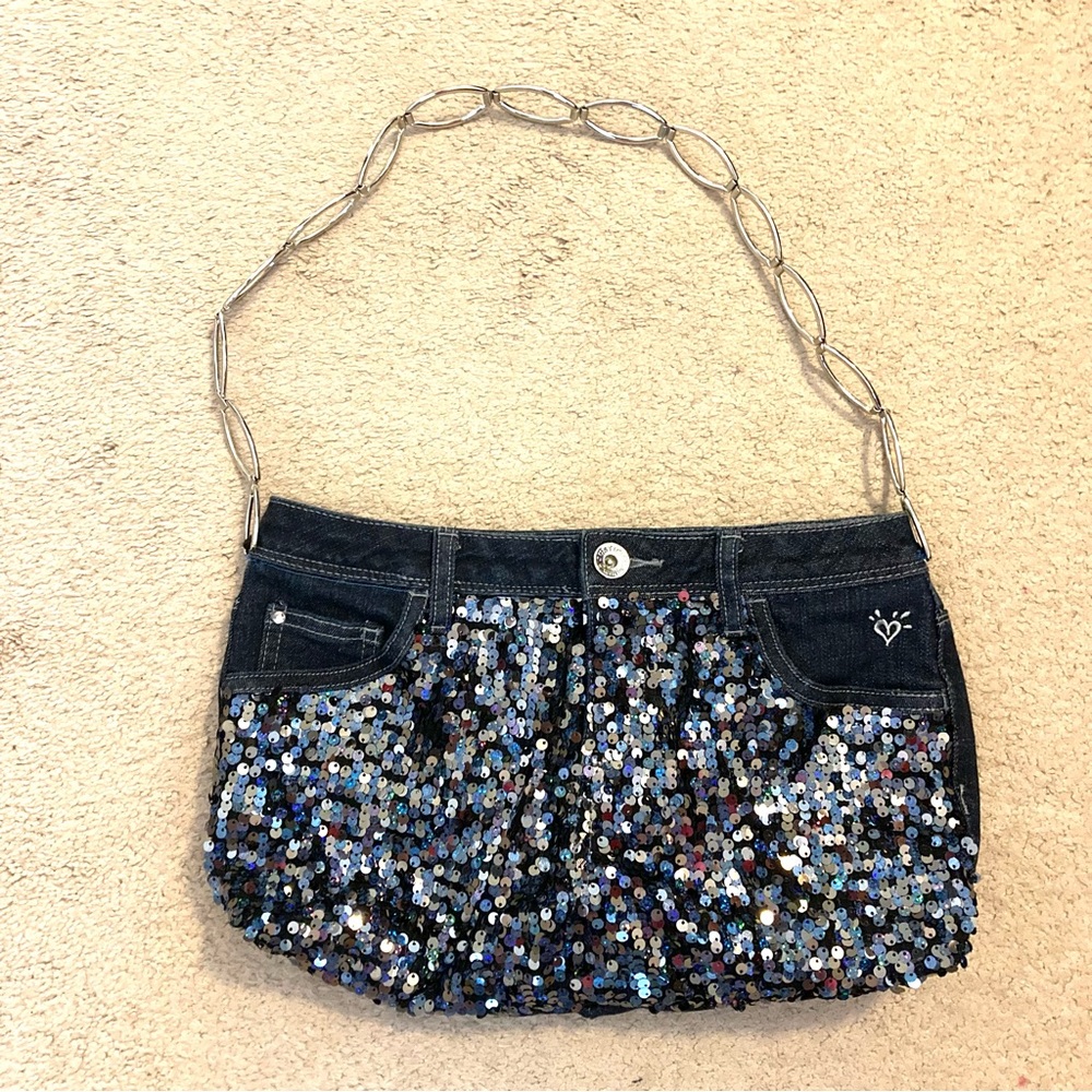 Justice Blue Denim Metallic Sequin Shoulder Purse Bag - Picture 2 of 6